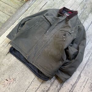 Vintage Carhartt Style Olive Workwear Canvas Jacket Distressed Faded